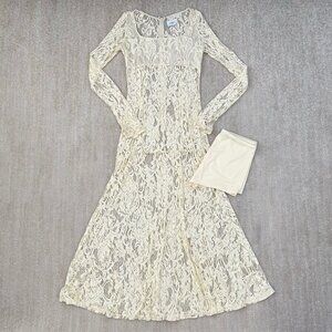 Foren Leyla Lace Long Sleeve Summer Maxi Dress in Ivory S Butter Yellow
